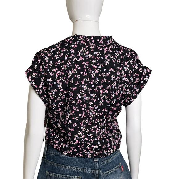 Nobo Womans Size S Top Short Sleeve Floral Multicolor Black Blouse Front Tie Top - Picture 5 of 7